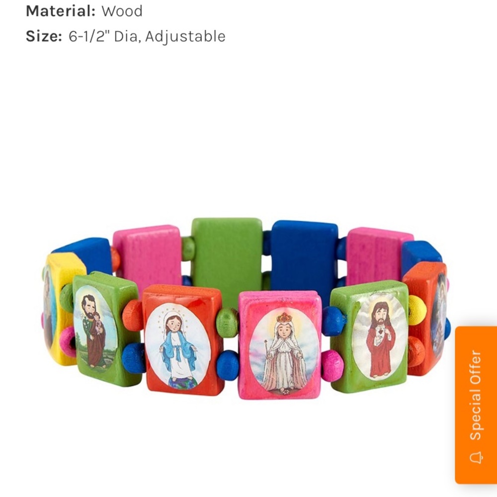 Mini Saints Devotional wood stretch bracelet multicolor